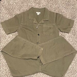 Roxy Khaki Button-Up Jumpsuit
